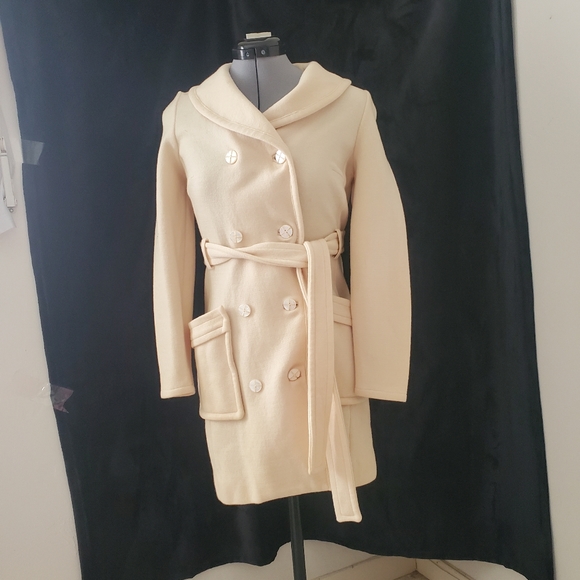 Vintage beige Virgin wool trench button coat - Picture 6 of 12